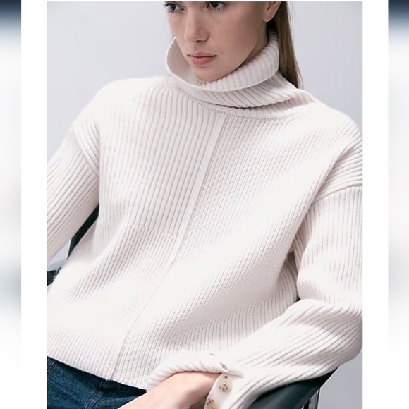 Autograph M & S Wool Cashmere Ribbed Bell Sleeve Turtleneck Sweater Quiet Luxury - Picture 1 of 15